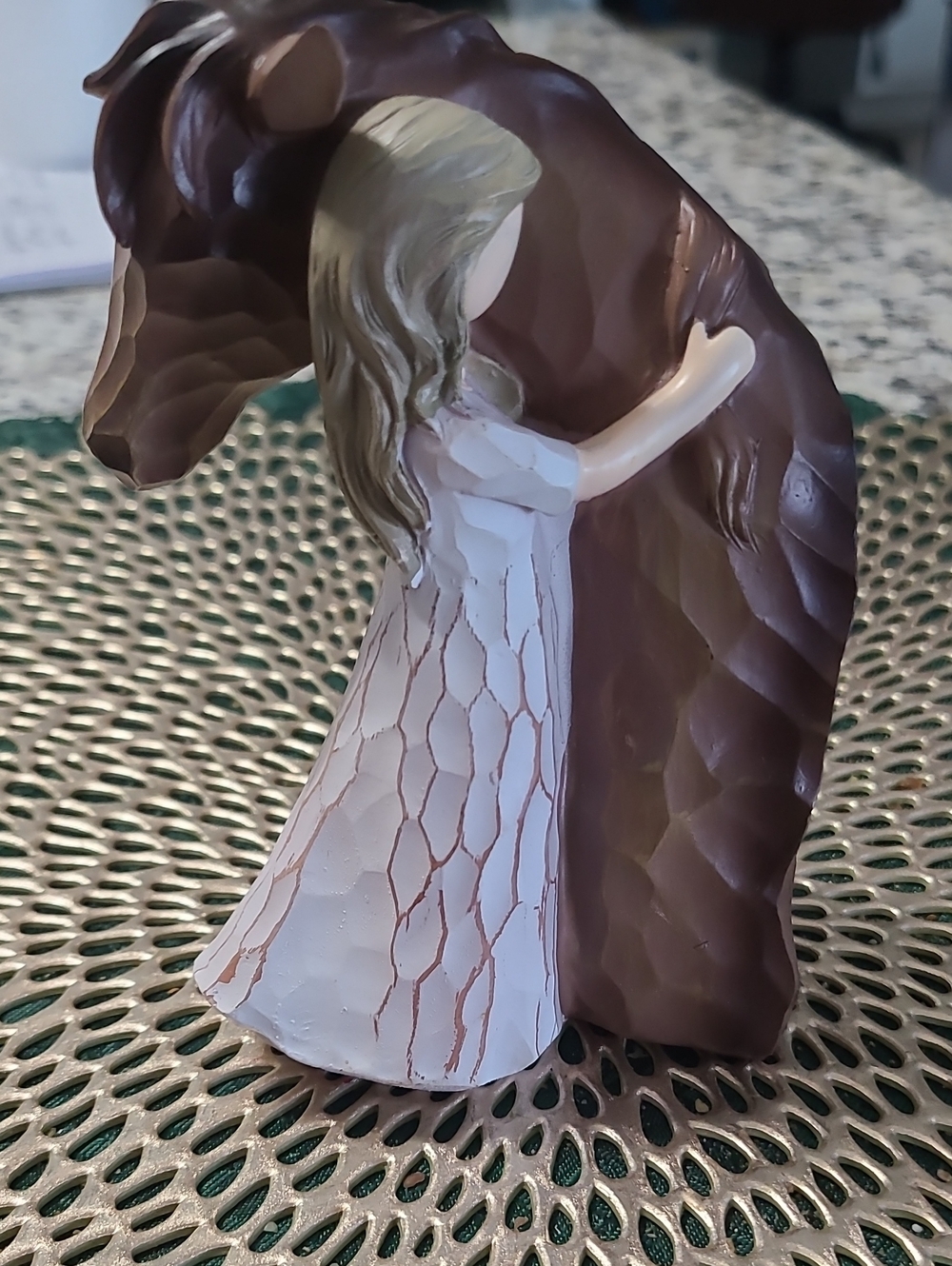 Girl Embracing Horse Ceramic Figurine in Brown and White